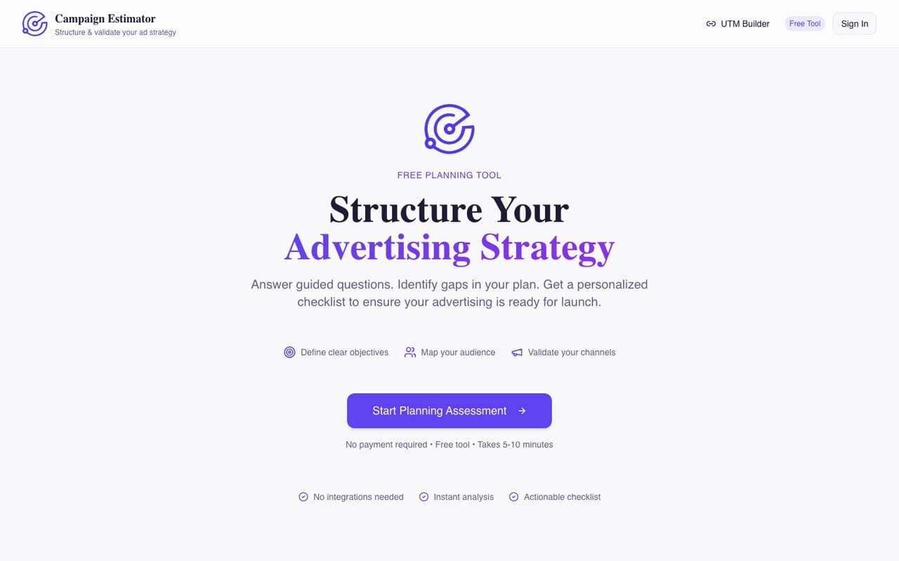 Campaign Estimator homepage