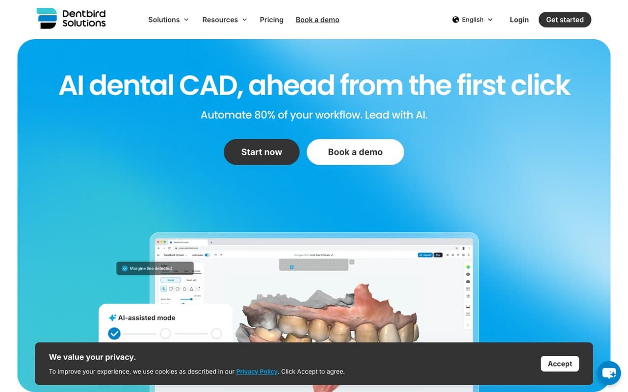 Dentbird homepage — AI dental CAD